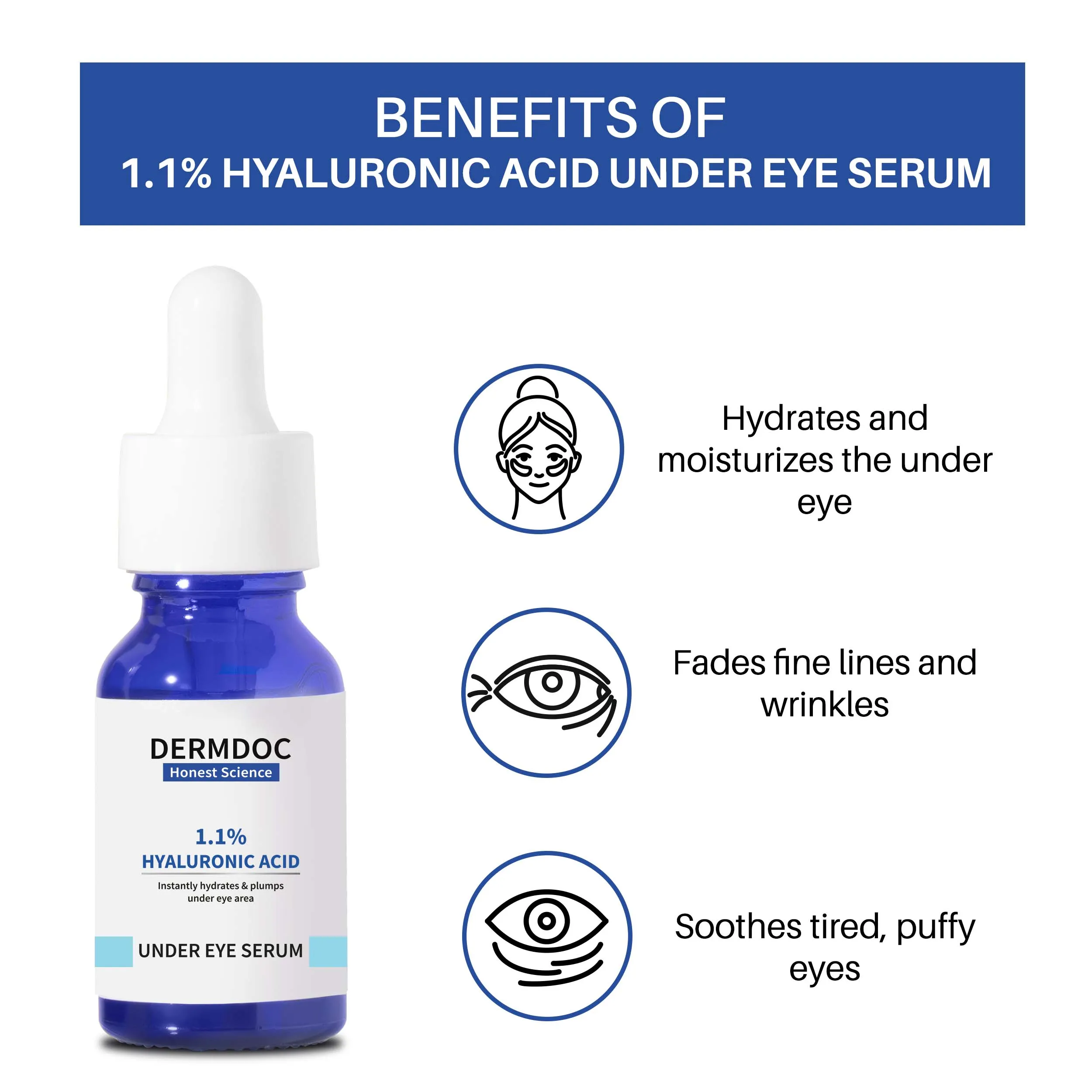 DermDoc 1.1% Hyaluronic Acid Under Eye Serum (15 ml) | under eye serum , hyaluronic acid serum , moisturizing serum , hydrating serum , moisturizing under eye serum , paraben free , sulfate free , under eye serum with hyaluronic