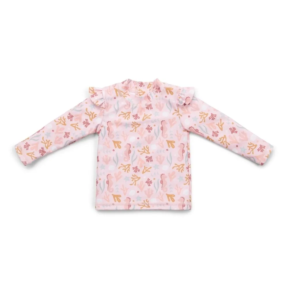 Girls Swim T-shirt Long Sleeves  rashguard Ruffles Ocean Dreams Pink