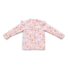 Girls Swim T-shirt Long Sleeves  rashguard Ruffles Ocean Dreams Pink
