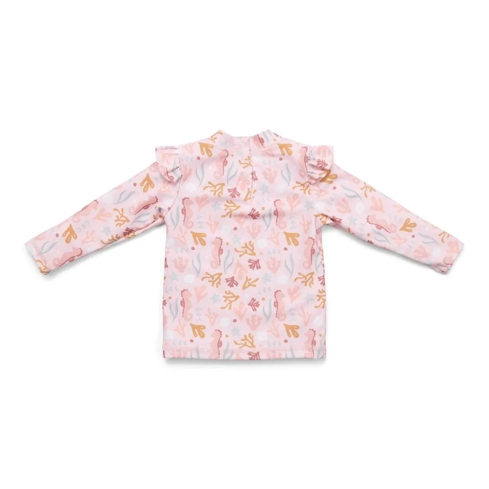 Girls Swim T-shirt Long Sleeves  rashguard Ruffles Ocean Dreams Pink