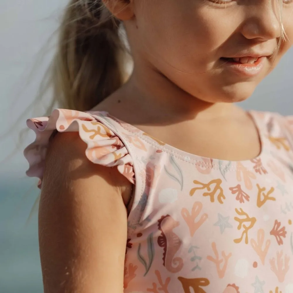 Girls Swimsuit Ruffles Ocean Dreams Pink