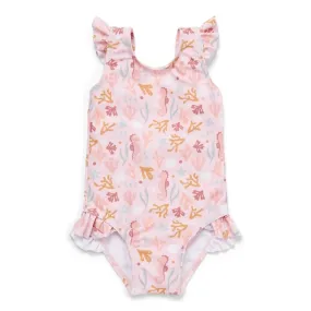 Girls Swimsuit Ruffles Ocean Dreams Pink