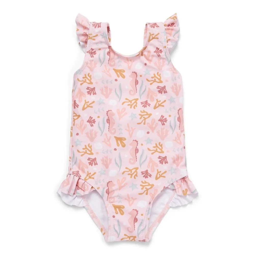 Girls Swimsuit Ruffles Ocean Dreams Pink