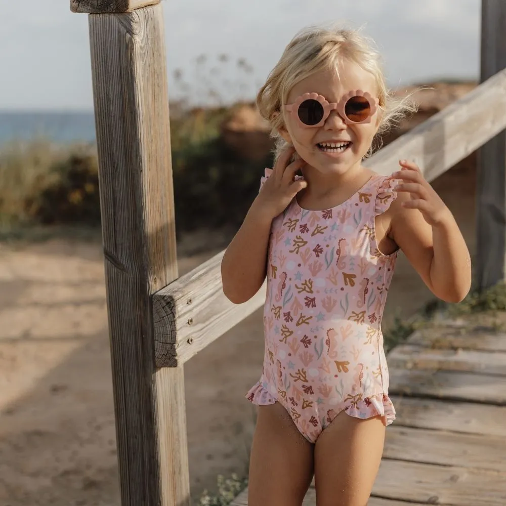 Girls Swimsuit Ruffles Ocean Dreams Pink