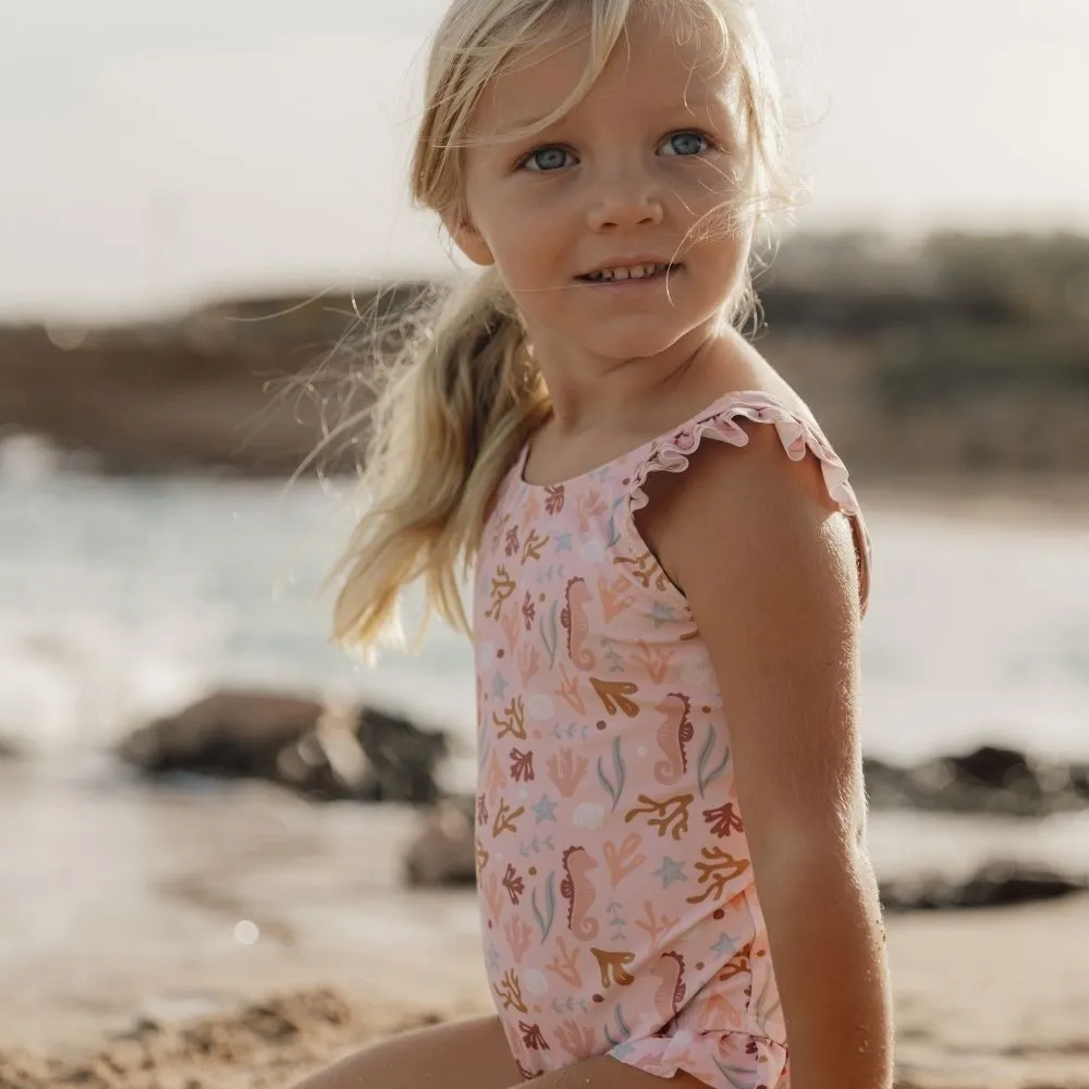 Girls Swimsuit Ruffles Ocean Dreams Pink
