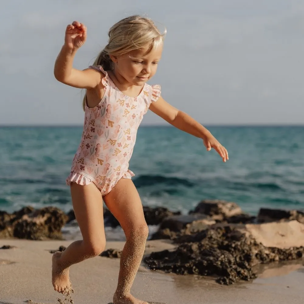 Girls Swimsuit Ruffles Ocean Dreams Pink