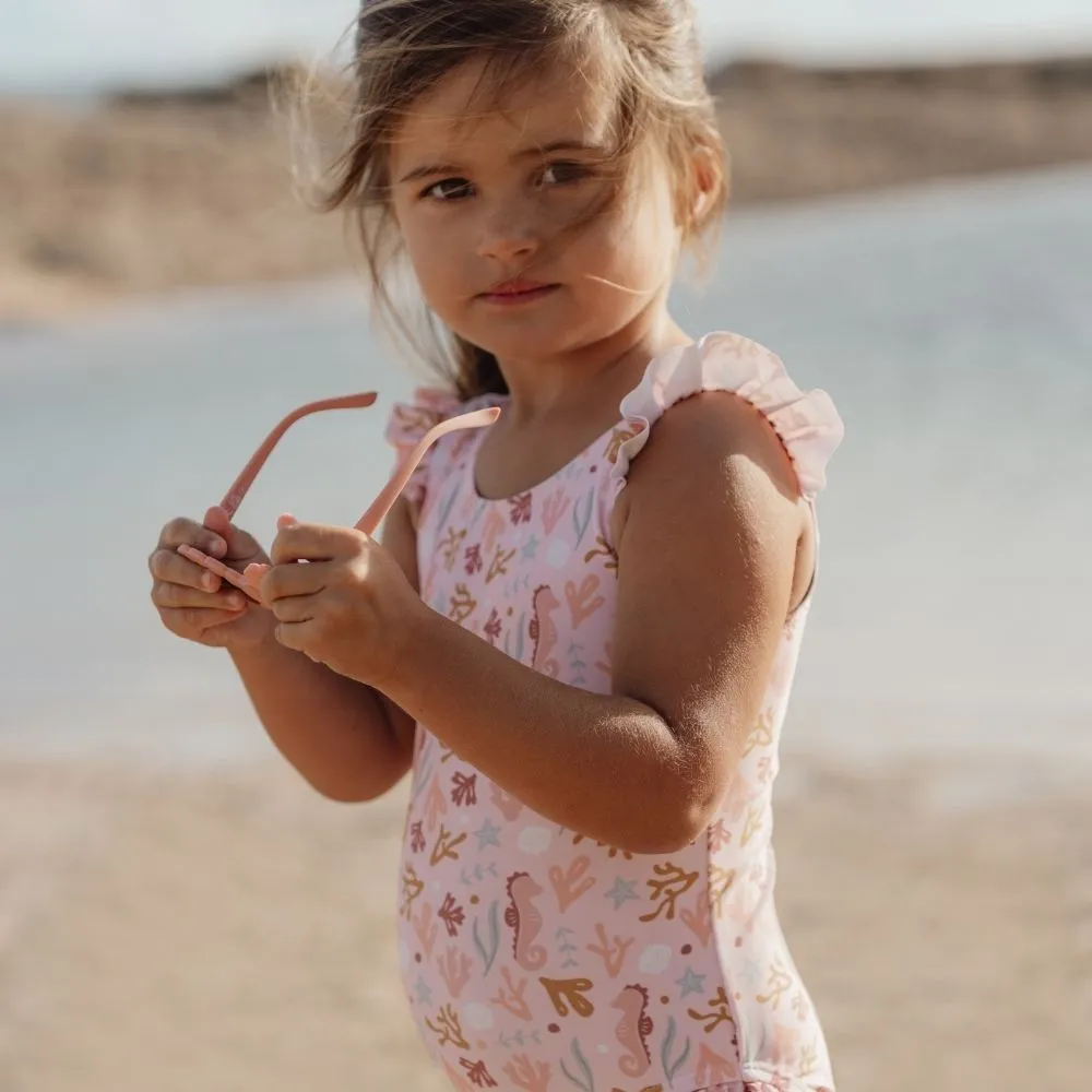 Girls Swimsuit Ruffles Ocean Dreams Pink