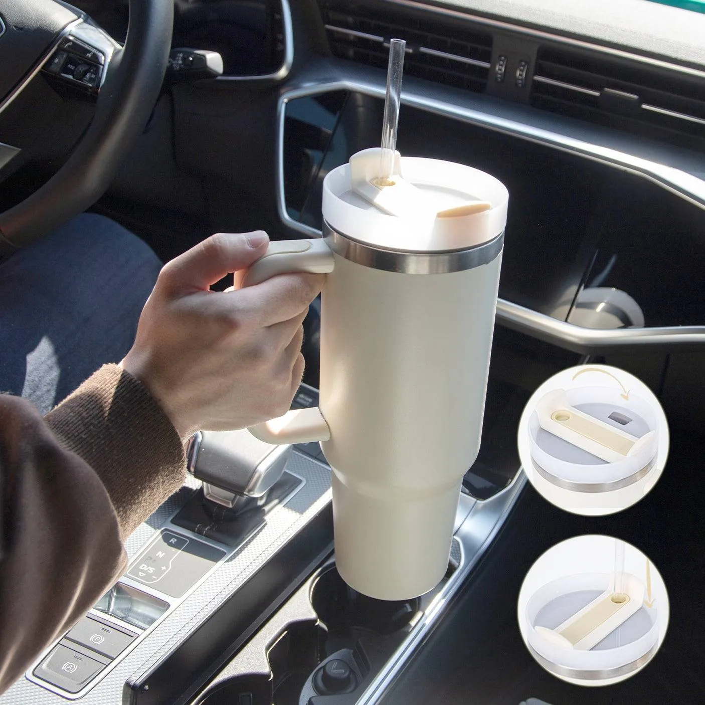 Thermal Mug 40oz Straw Coffee Insulation Cup With Handle BPA Free