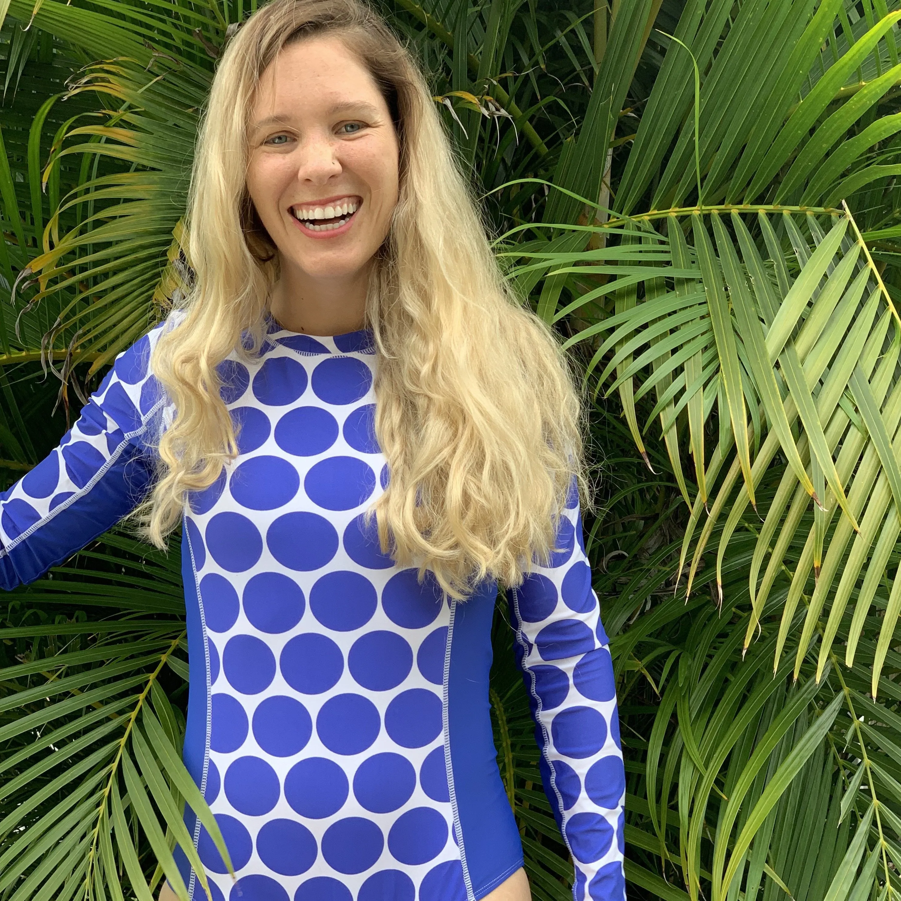 Women's Long Sleeve Surf Suit (One Piece Bodysuit) - "Oversized Dot”